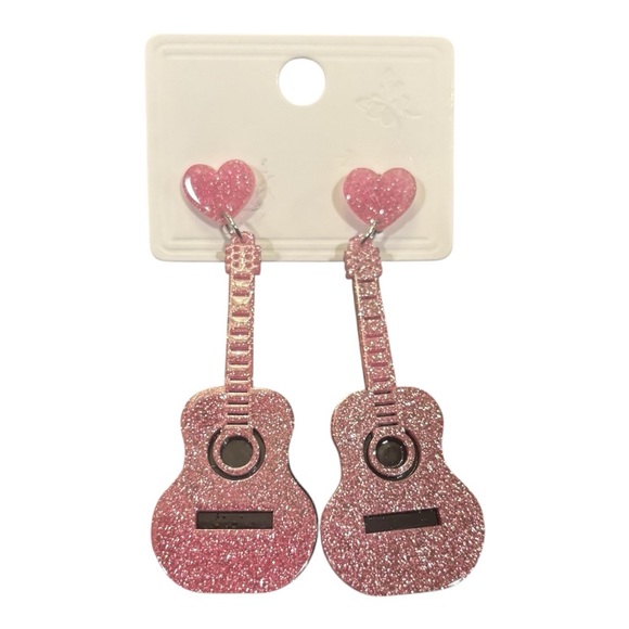 Sparkling Guitar-Shaped Earrings Acrylic Jewelry - Picture 2 of 5